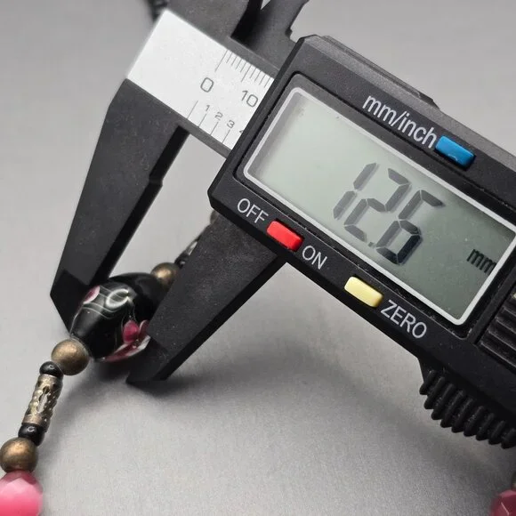 VTG Hand-Blown Lampwork Glass Bead Necklace 16" Floral Motifs Mixed Media - Picture 10 of 12